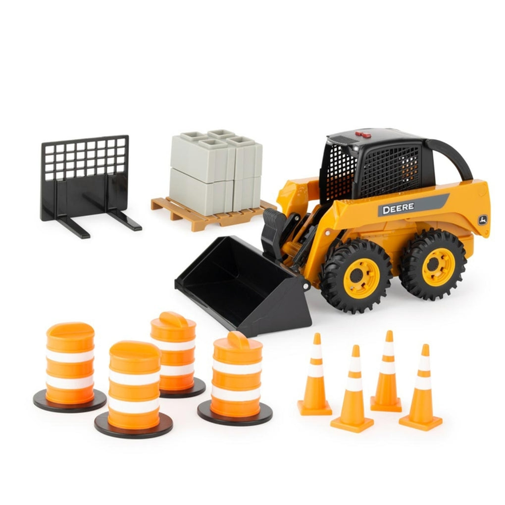 1:16 John Deere Skid Steer with Cones & Barrels Replica Toy