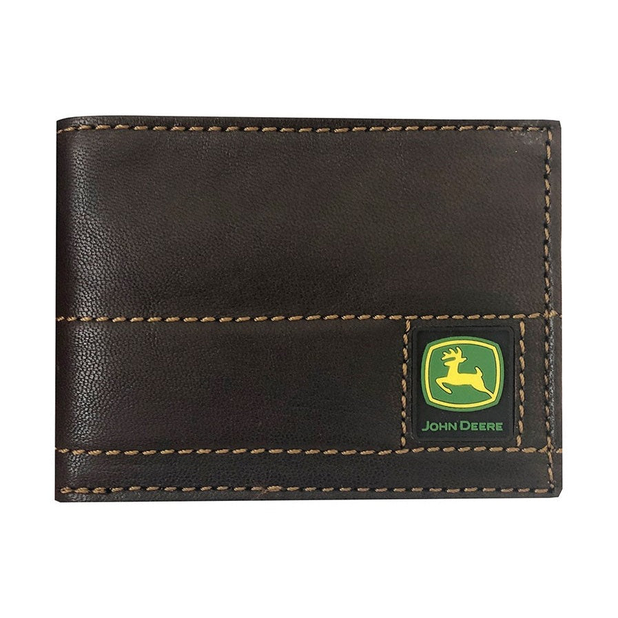 John Deere Brown Antique Leather Stitched Bi-fold Wallet
