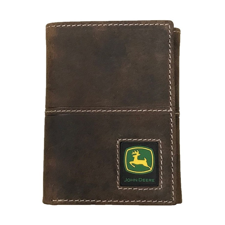 John Deere Brown Distressed Leather Tri-fold Wallet - RDO Equipment