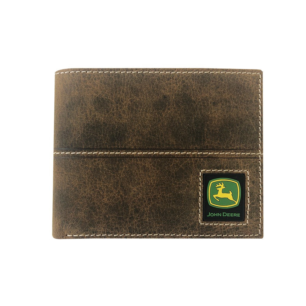 John Deere Brown Distressed Leather Bi-fold Wallet - RDO Equipment