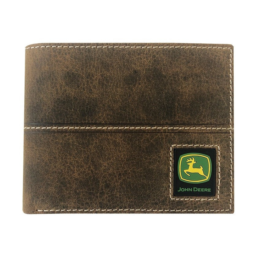 John Deere Brown Distressed Leather Bi-fold Wallet - RDO Equipment