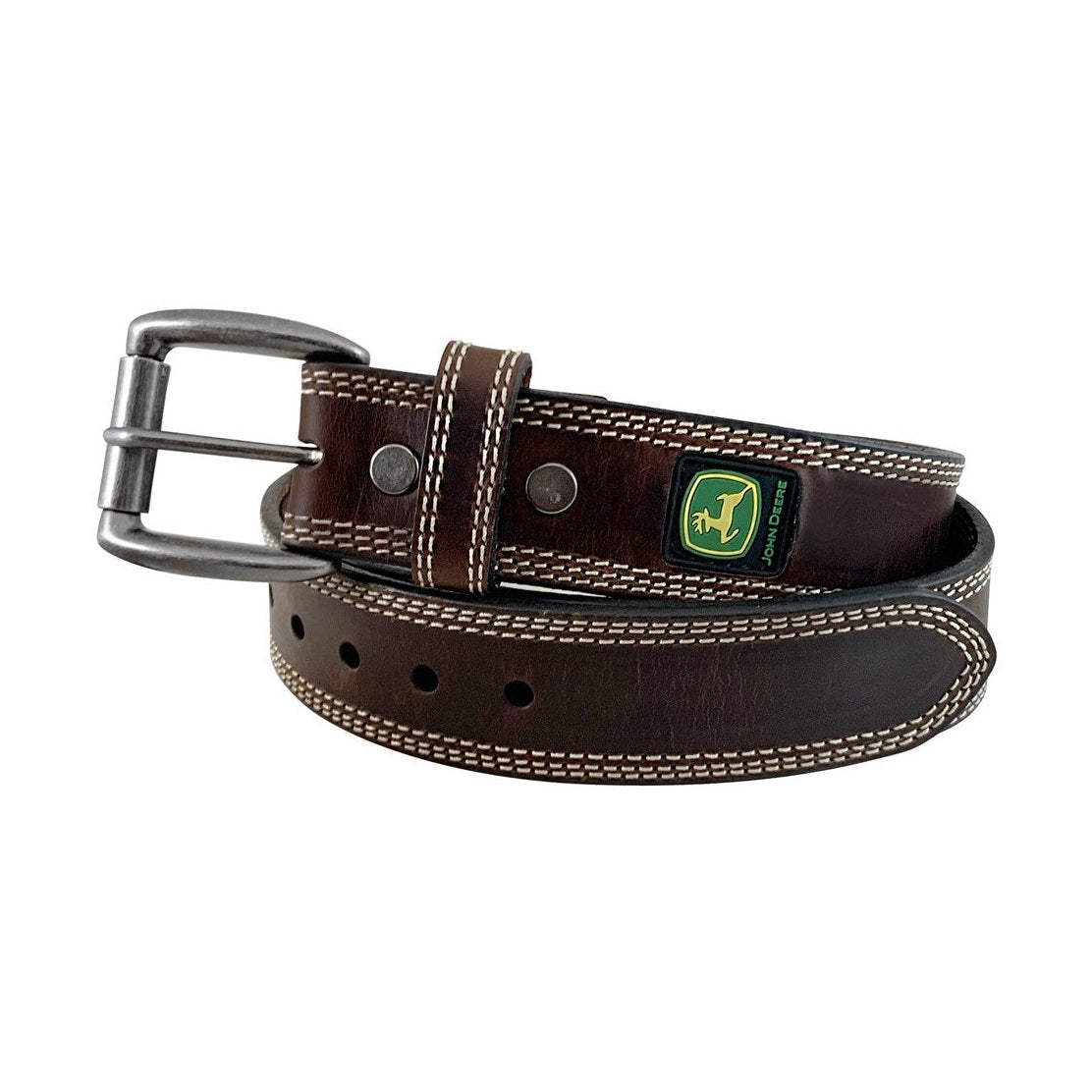 John Deere 38mm Dark Brown Bridle Leather W/Stitched Edges Belt