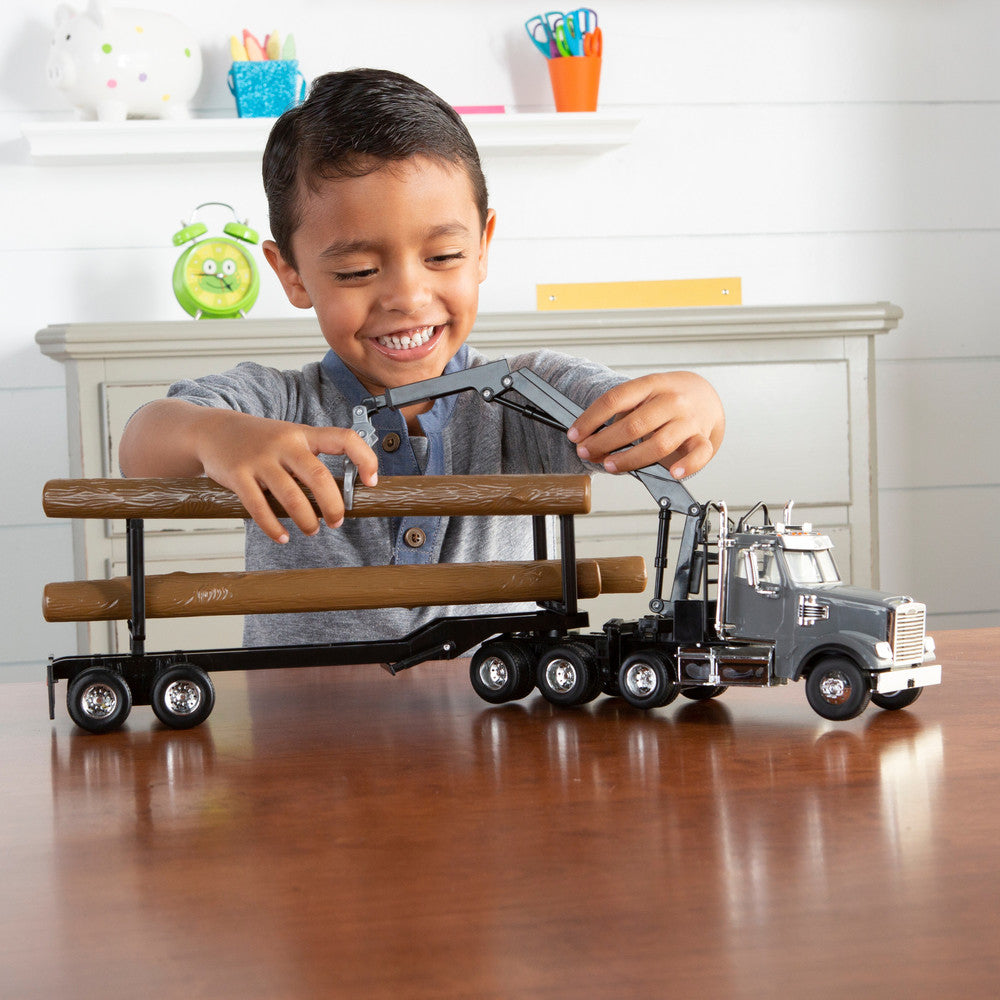 1:32 Freightliner 122SD with Logging Trailer and Grapple Replica Play Toy