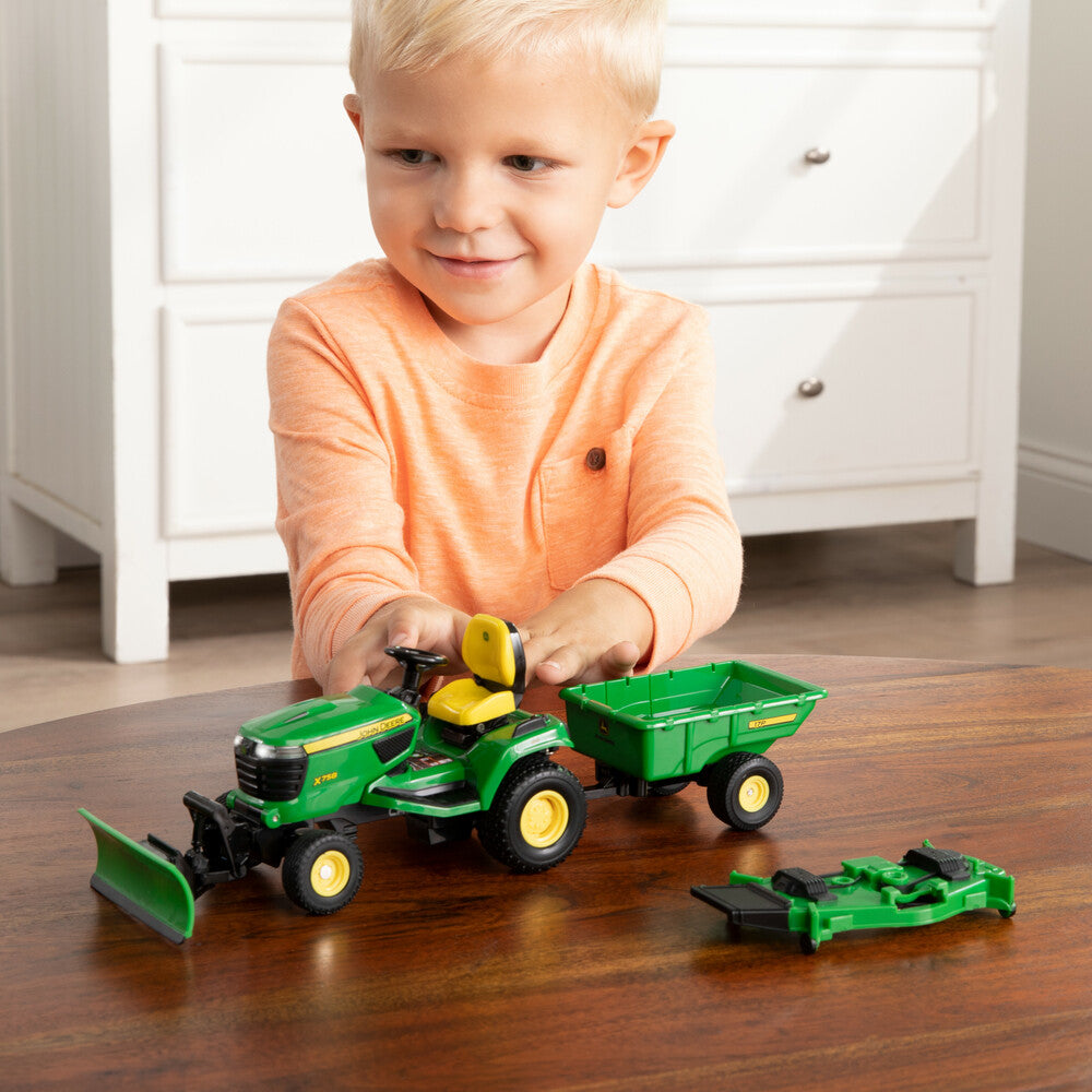 1:16 John Deere X758 Lawn Mower Tractor With Accessories Toy - RDO Equipment