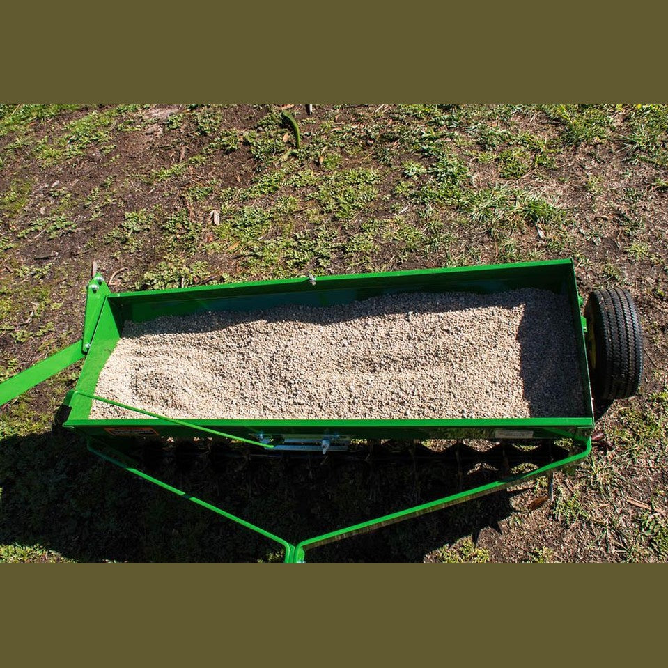 John Deere 40inch Tow-behind Spike Aerator & Spreader for Ride-on Mowers - RDO Equipment