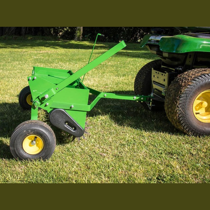 John Deere 40inch Tow-behind Spike Aerator & Spreader for Ride-on Mowers - RDO Equipment