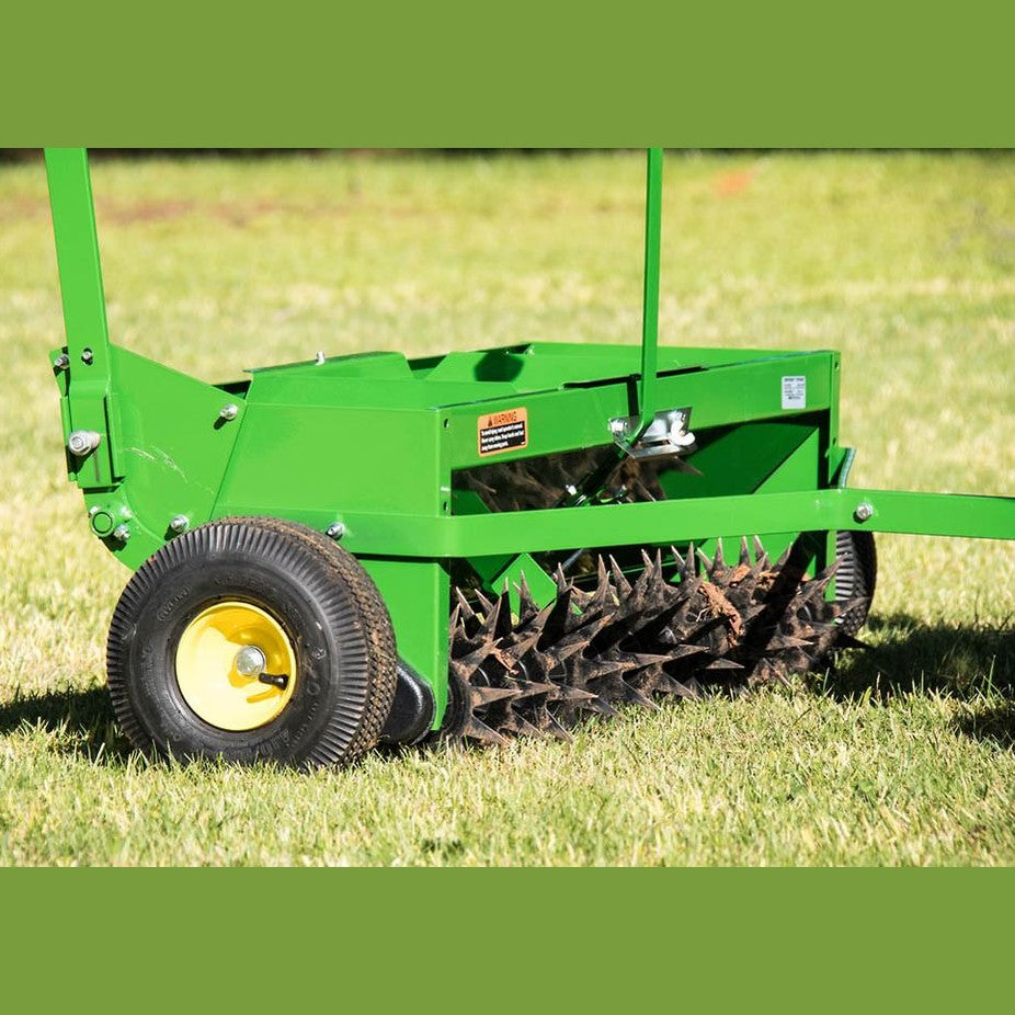 John Deere 40inch Tow-behind Spike Aerator & Spreader for Ride-on Mowers - RDO Equipment