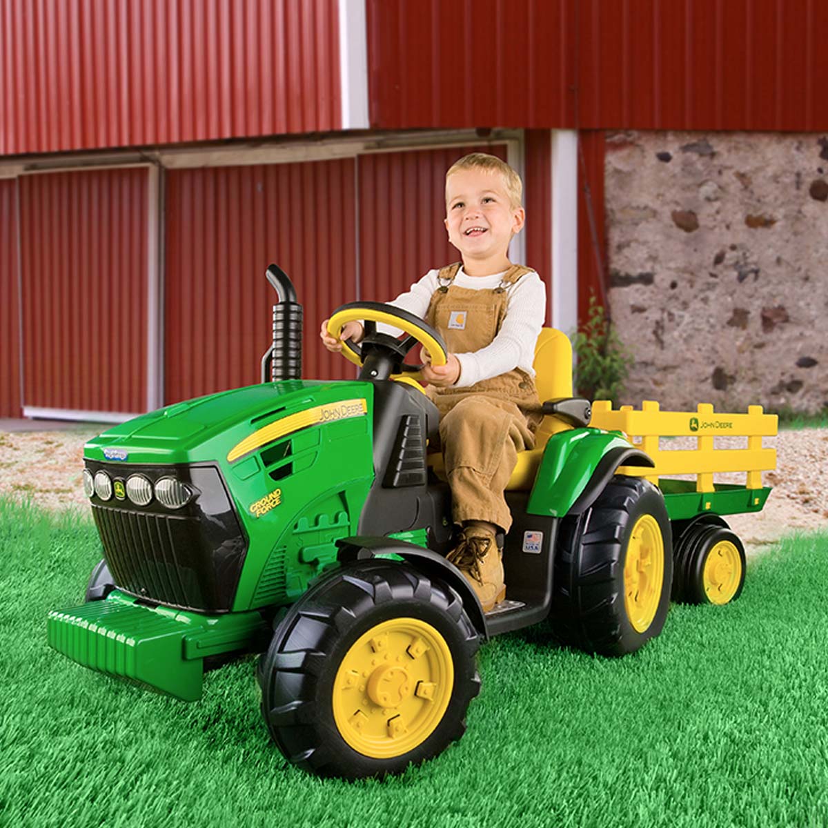 John Deere 12V Ground Force Ride-On Tractor & Stake Wagon - RDO Equipment