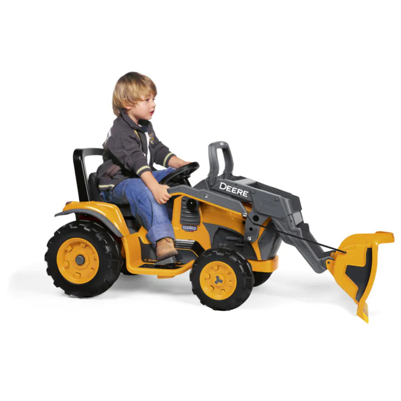 John Deere 12V Ride-On Ground Loader Yellow Tractor with Scoop Toy