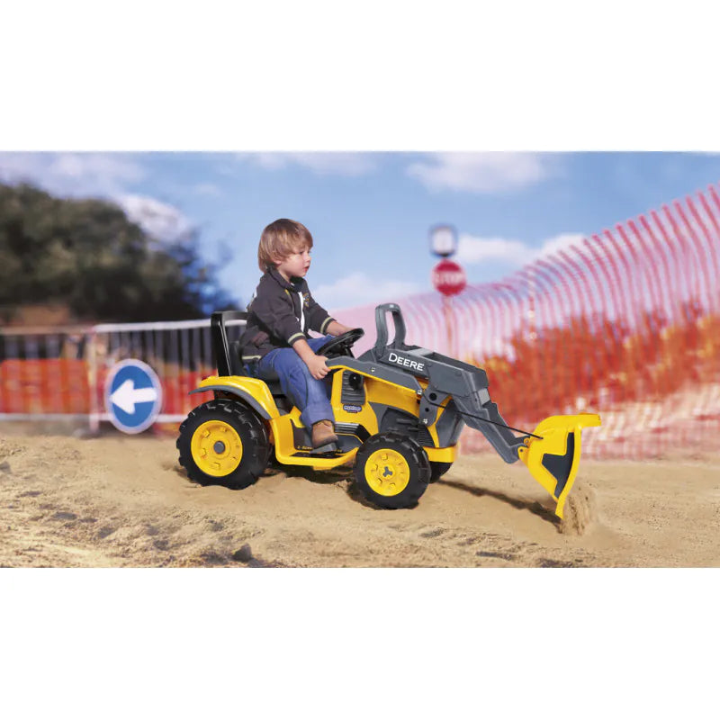 John Deere 12V Ride-On Ground Loader Yellow Tractor with Scoop Toy