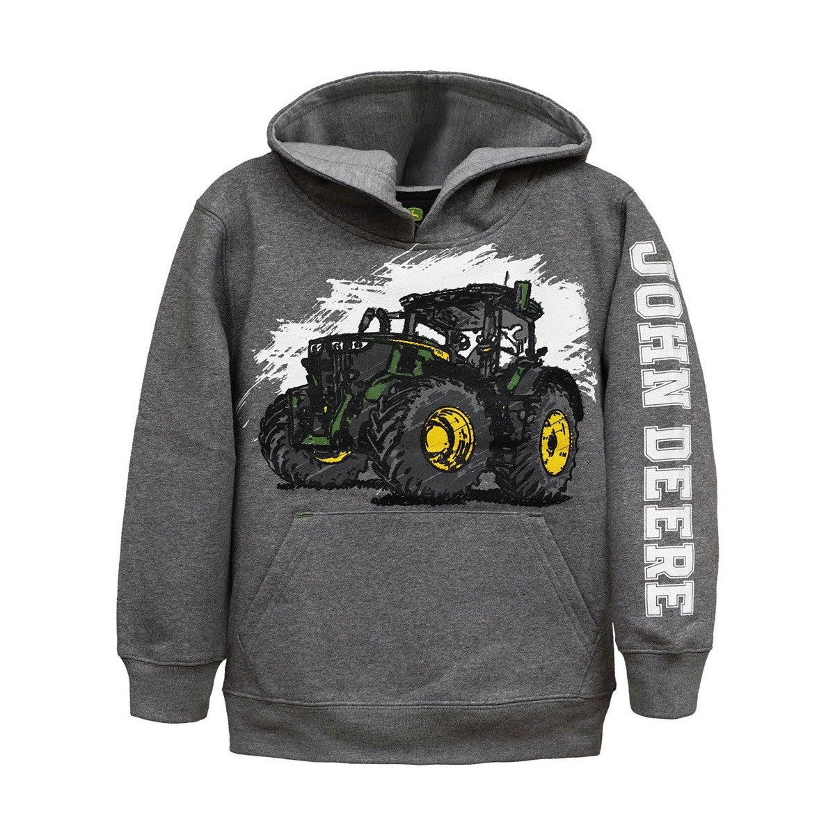 John Deere Sketch Tractor Fleece Grey Kids Hoodie