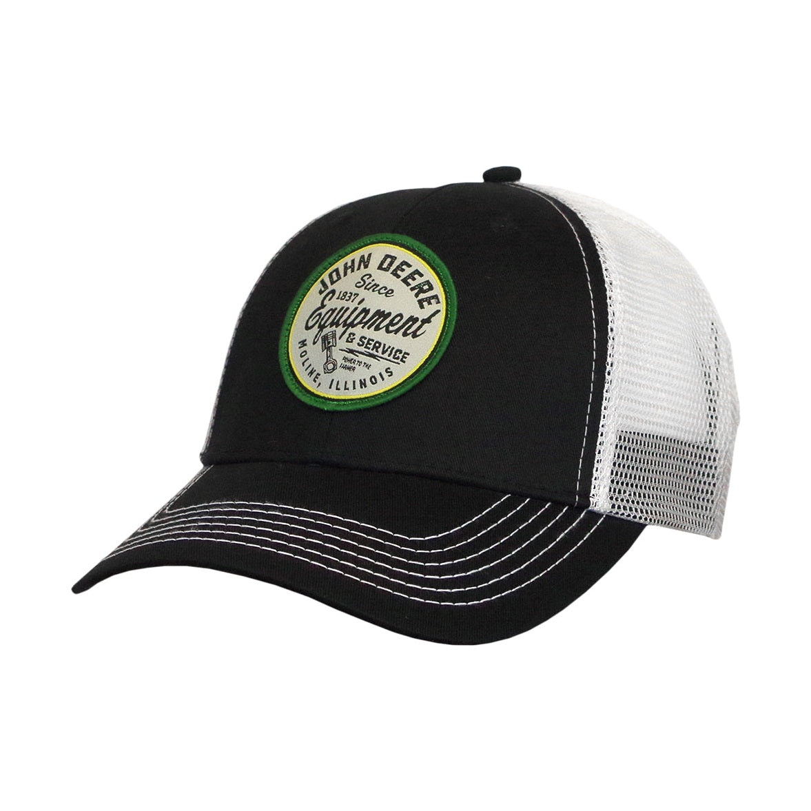 John Deere Men's Black White Vintage Patch Trucker Cap RDO