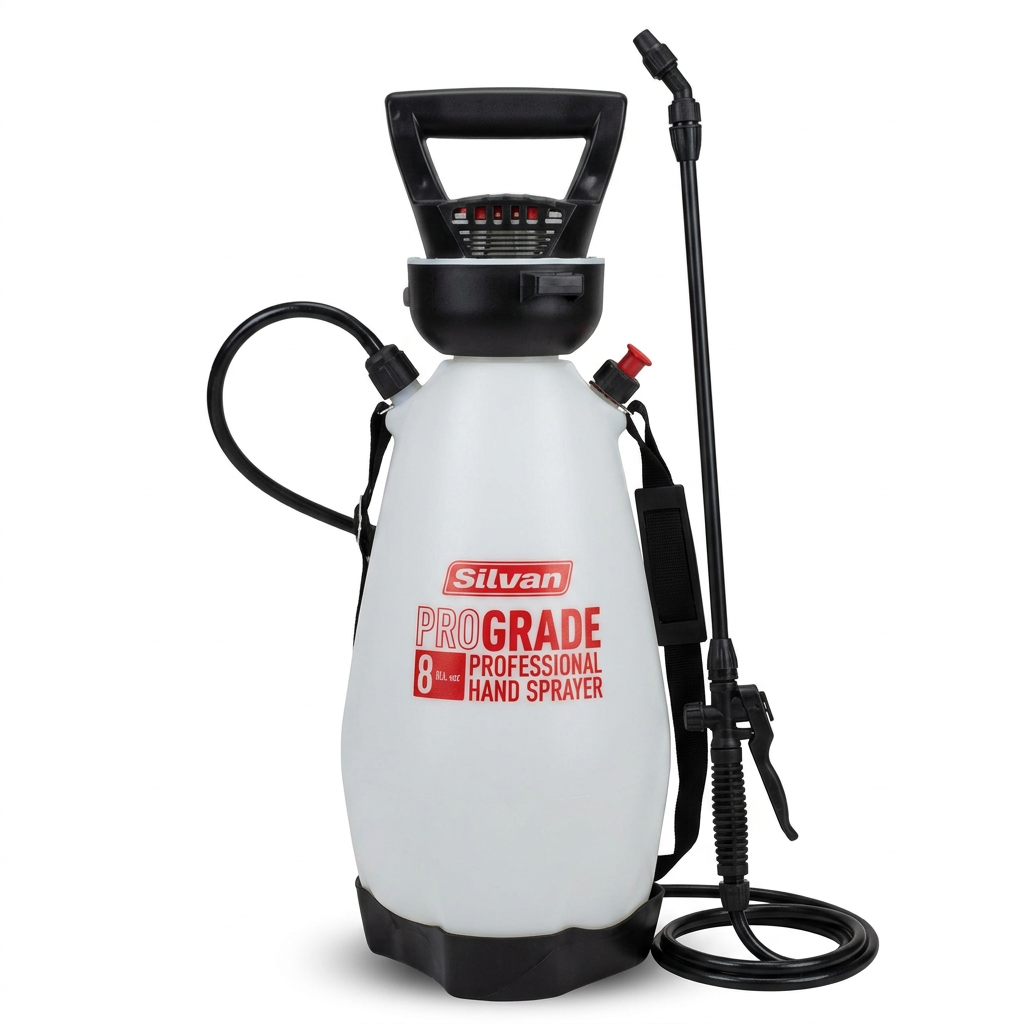 Silvan sprayer with hose and spray lance on a white background