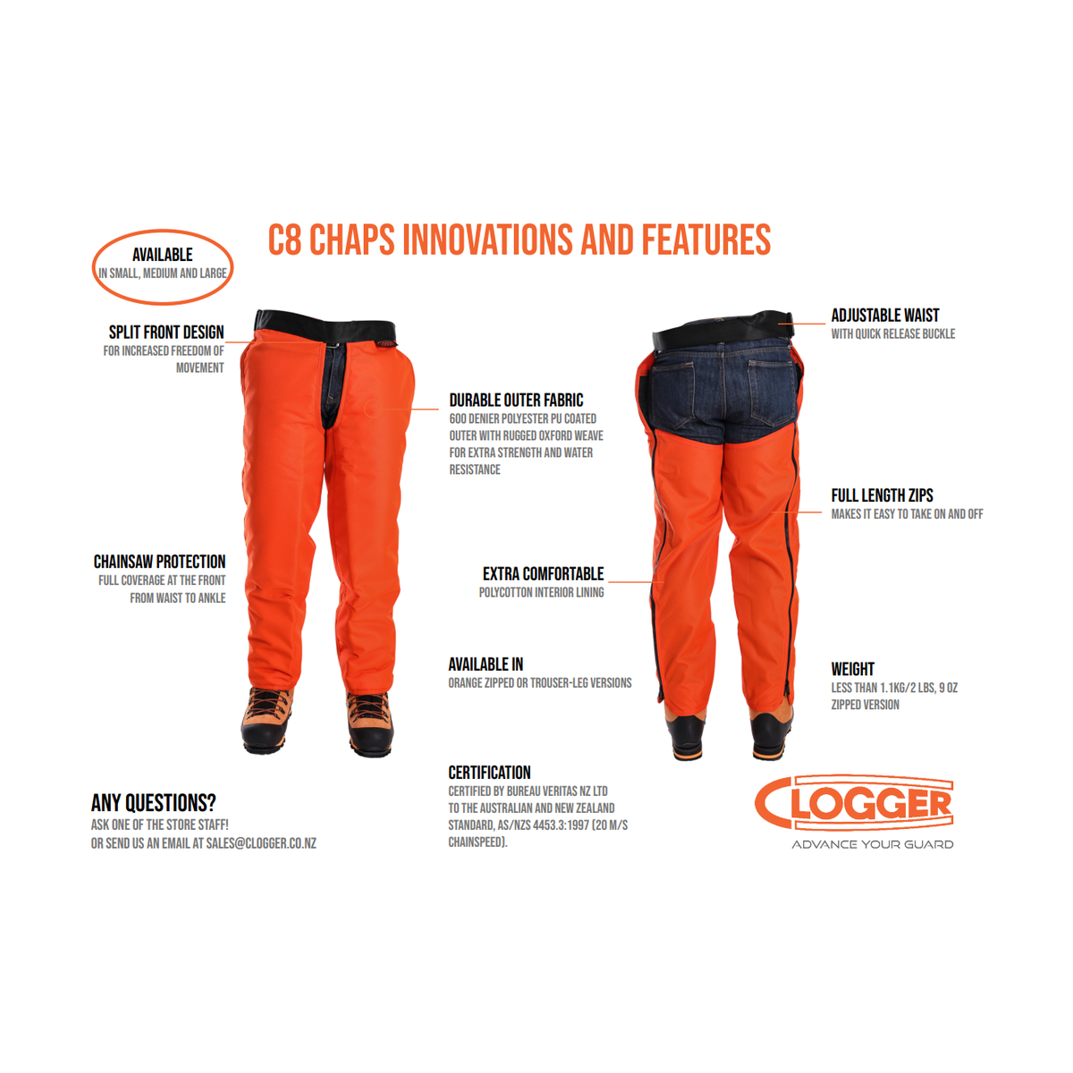 Clogger C8 Trouser Leg Occasional Use Chainsaw Protective Chaps - RDO Equipment