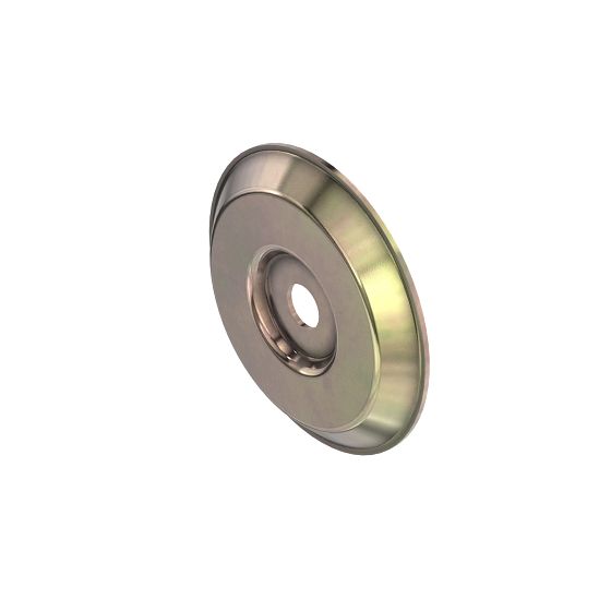Angled view of John Deere M133598 idler shield / bearing shield