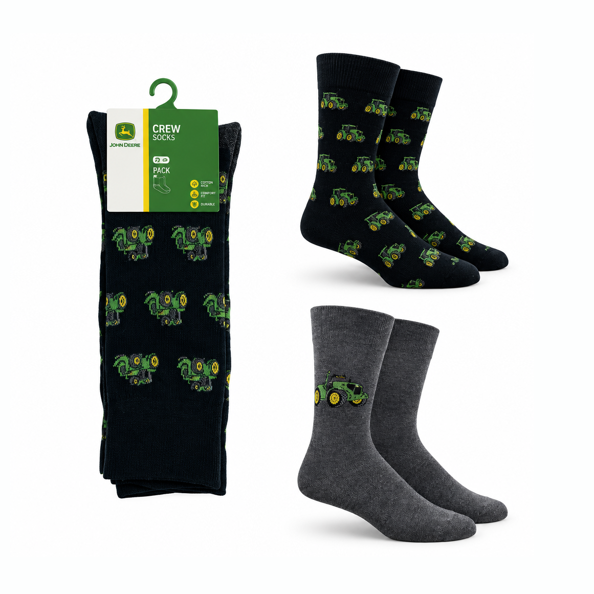 Refined black and grey John Deere socks