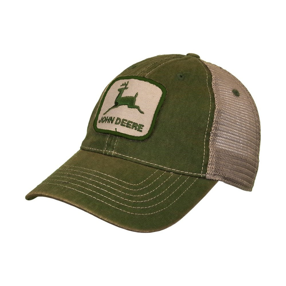John Deere Green Ivory Stoned Washed Trucker Cap