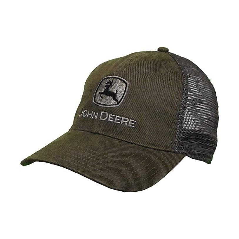 John Deere Men's Olive Stonewashed Trucker Cap
