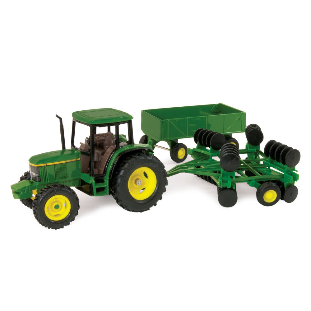 1:32 John Deere 6410 Tractor with Barge Wagon and Disk Plow Replica Toy