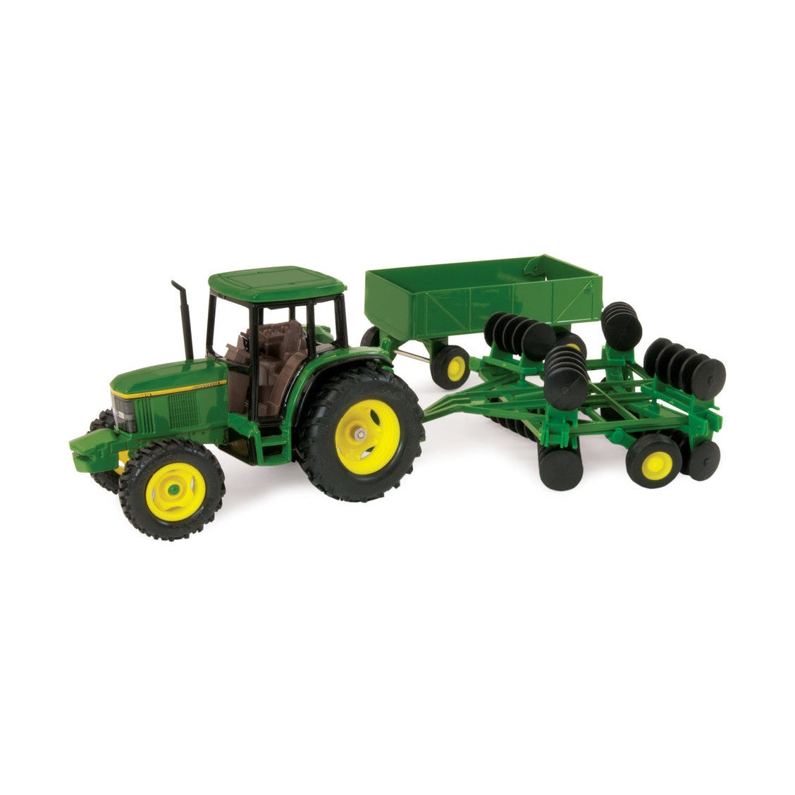 1:32 John Deere 6410 Tractor with Barge Wagon and Disk Plow Replica Toy