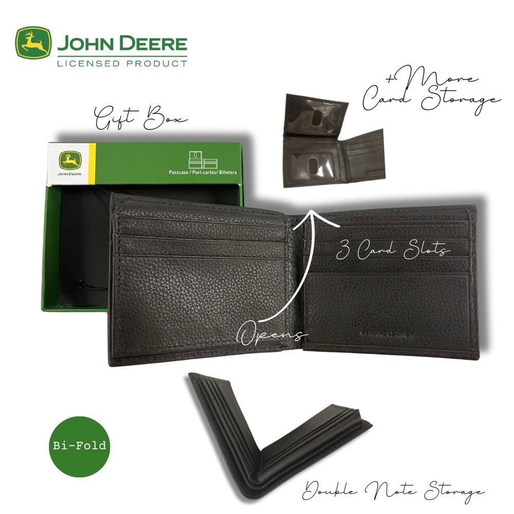 John Deere Brown Distressed Leather Bi-fold Wallet - RDO Equipment