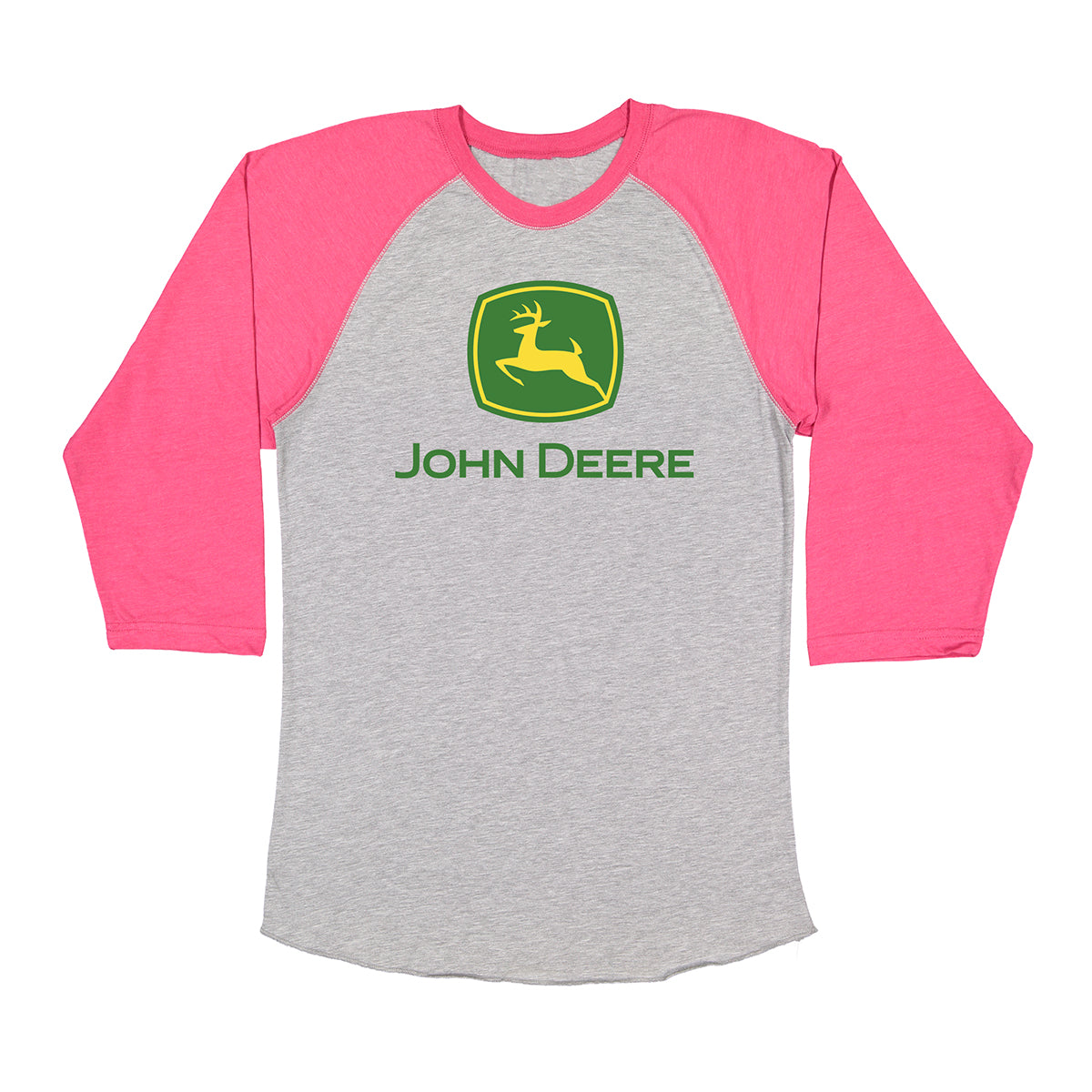 John Deere Women's Pink Raglan 3/4 Sleeve Logo Tee - RDO Equipment