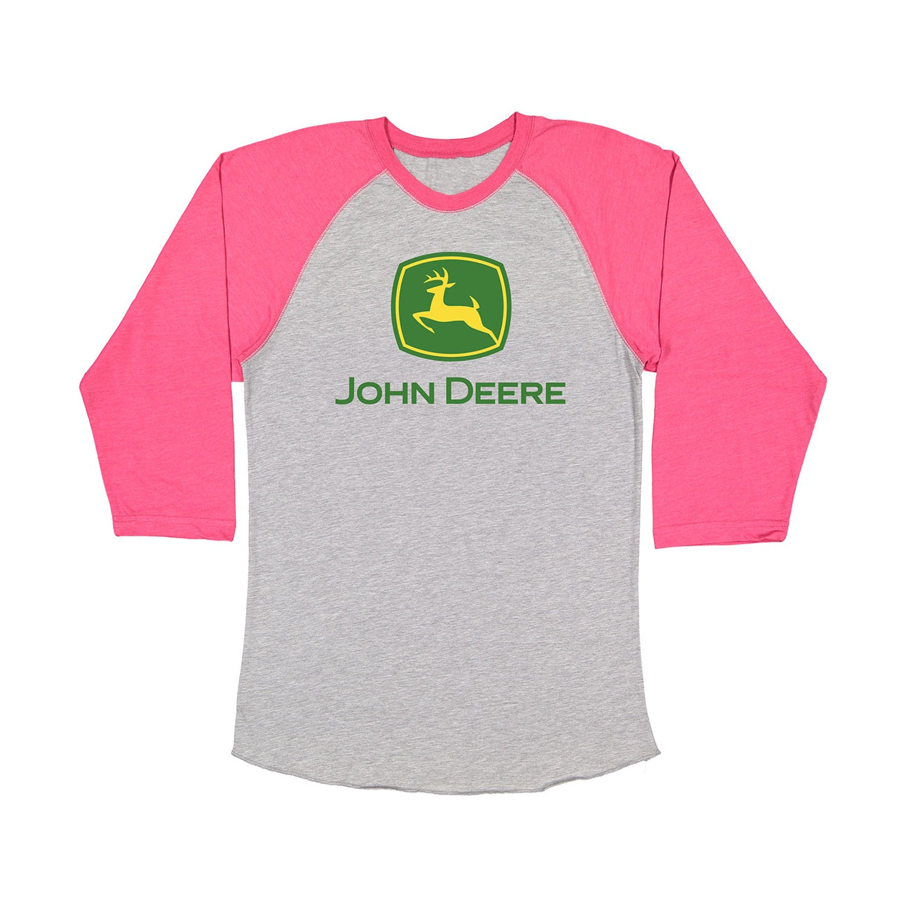 John Deere Women's Pink Raglan 3/4 Sleeve Logo Tee - RDO Equipment