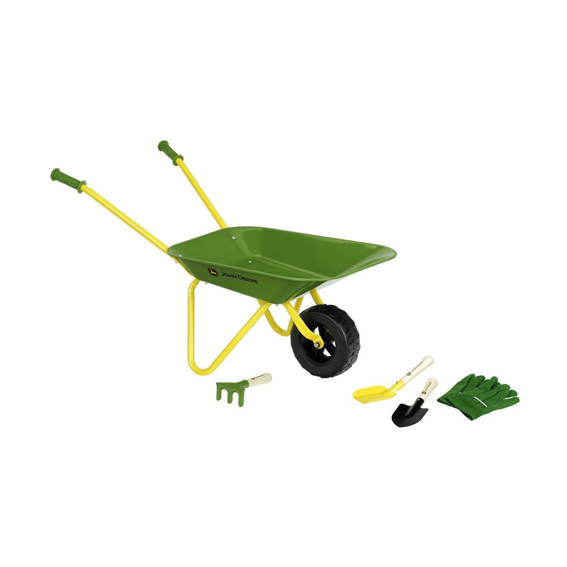 John Deere Kids Metal Wheelbarrow Set with Gloves, Shovel Rake & Spade Toy Set