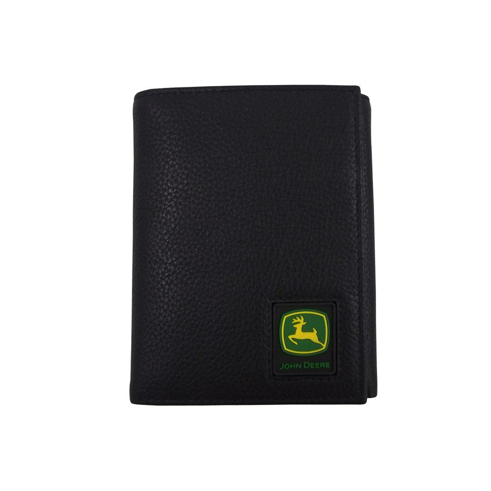 John Deere Trademark Black Pebble Grain Leather Tri-fold Wallet - RDO Equipment
