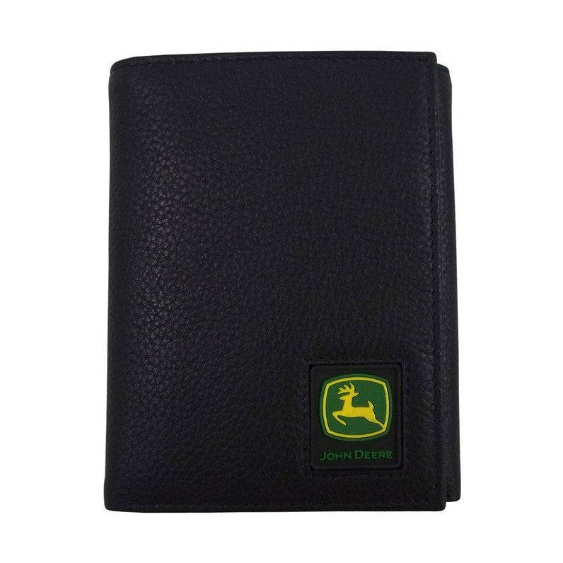 John Deere Trademark Black Pebble Grain Leather Tri-fold Wallet - RDO Equipment