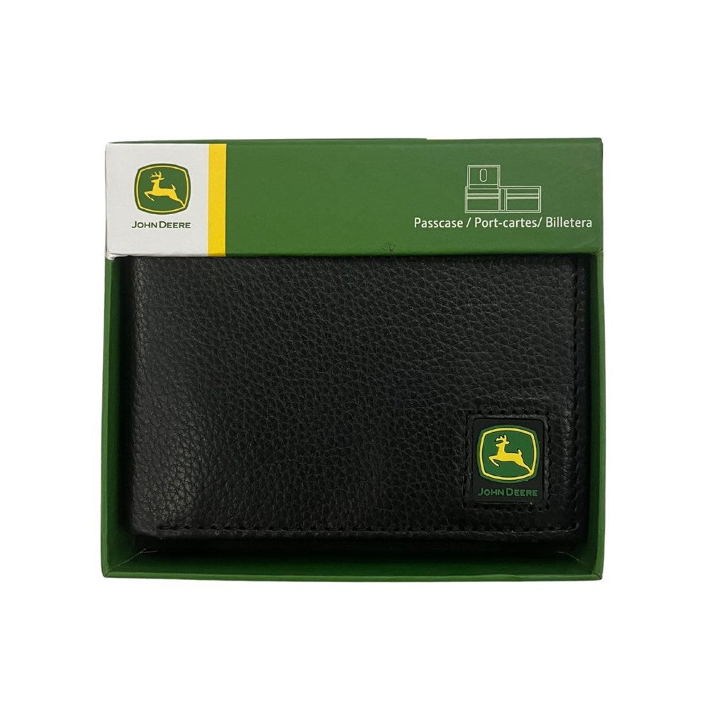 John Deere Trademark Black Pebble Grain Leather Bi-fold Wallet - RDO Equipment
