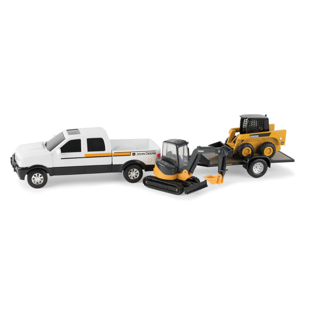 John Deere Construction Toy Set - Pickup Truck, Trailer, Tracked Mini Hoe & Skid Loader