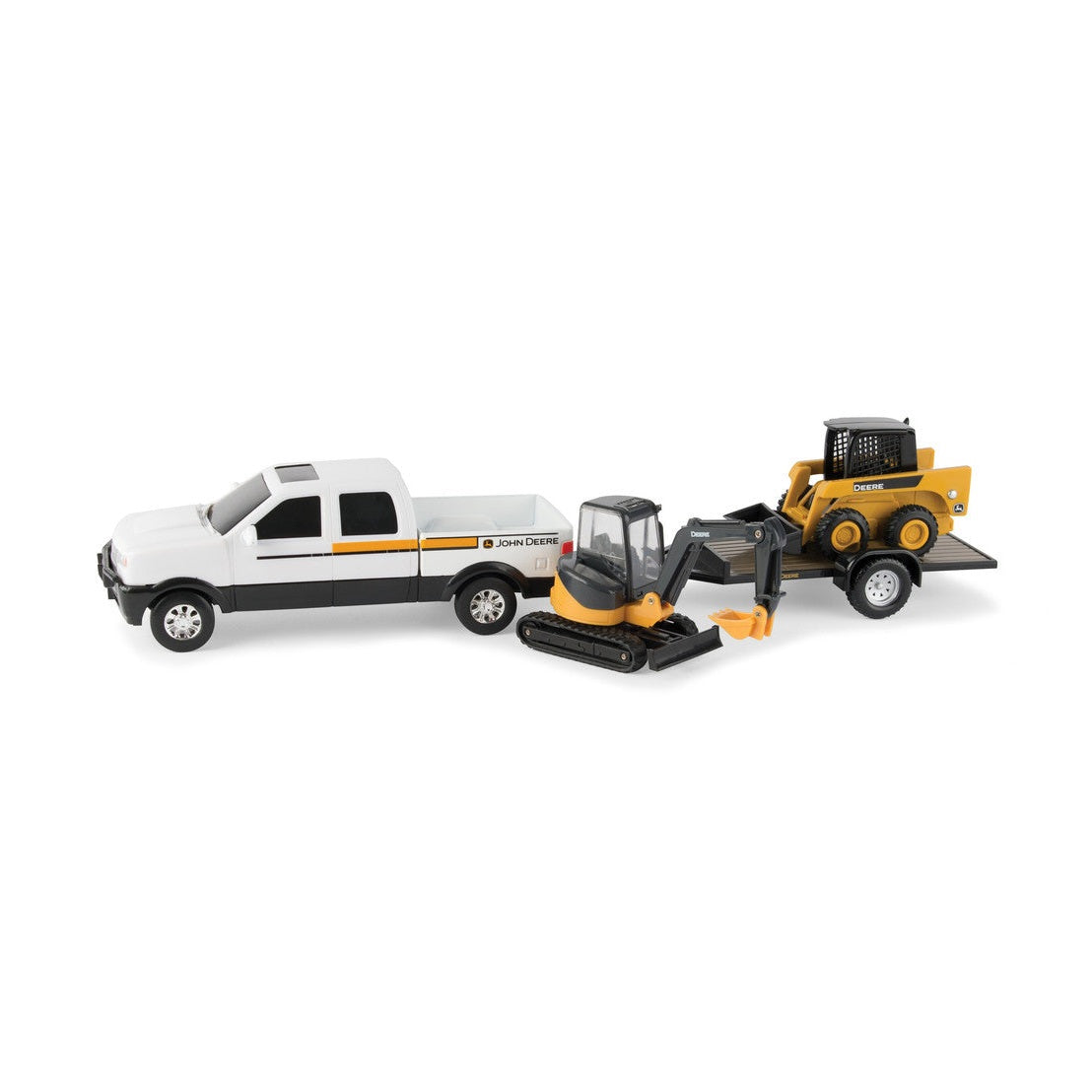 John Deere Construction Toy Set - Pickup Truck, Trailer, Tracked Mini Hoe & Skid Loader