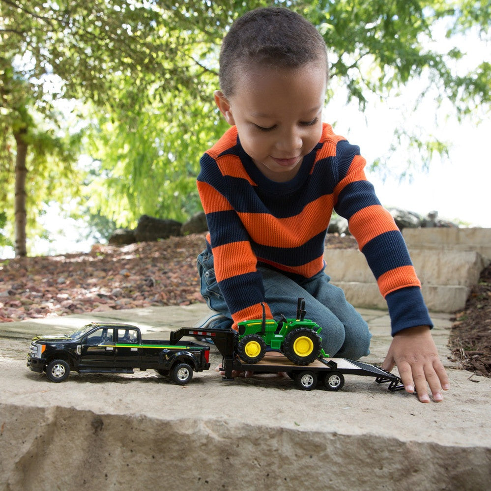 1:32 John Deere Ford F-350 Pickup Truck & Trailer With 5075E Tractor Replica Toy - RDO Equipment