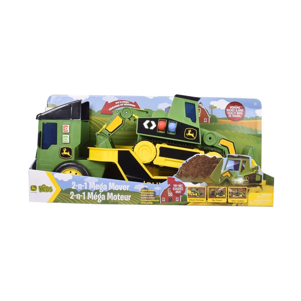 John Deere 60cm Motorised 'Lights & Sounds' 2-n-1 Mega Mover & Tracked Digger Toy