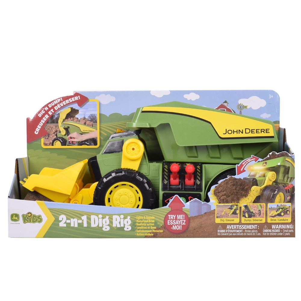 John Deere 46cm Motorised 'Lights & Sounds' 2-n-1 Dig Rig Toy