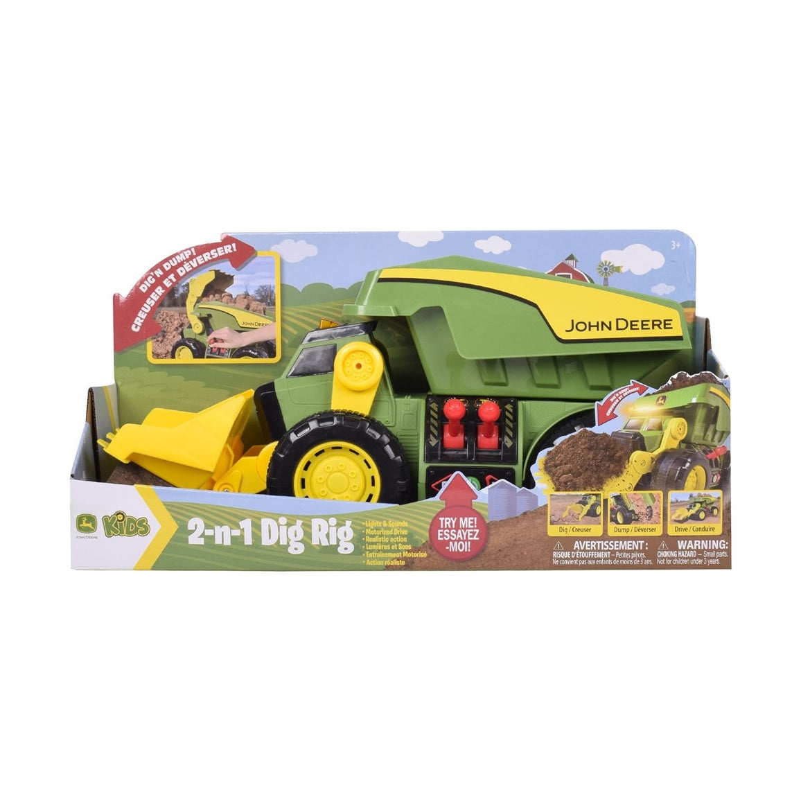 John Deere 46cm Motorised 'Lights & Sounds' 2-n-1 Dig Rig Toy