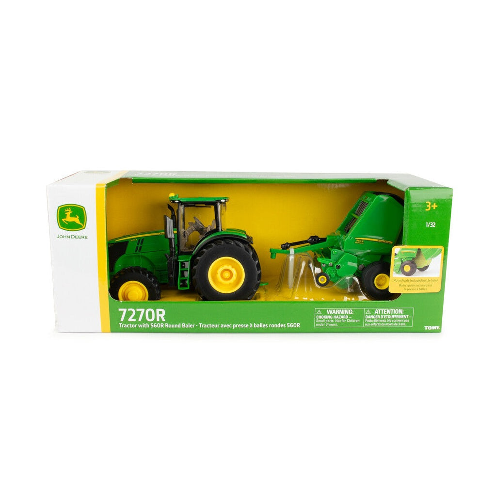 1:32 John Deere 7270R with 560R Round Baler Replica Toy