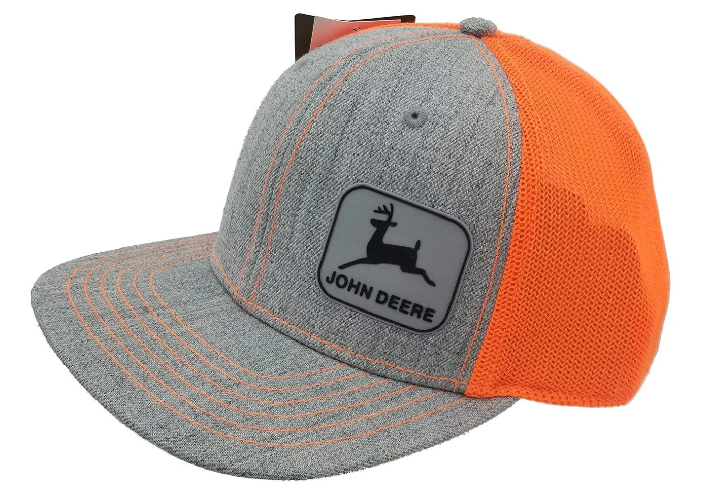 John Deere Men's Blaze Orange Rubber Patch Trucker Cap