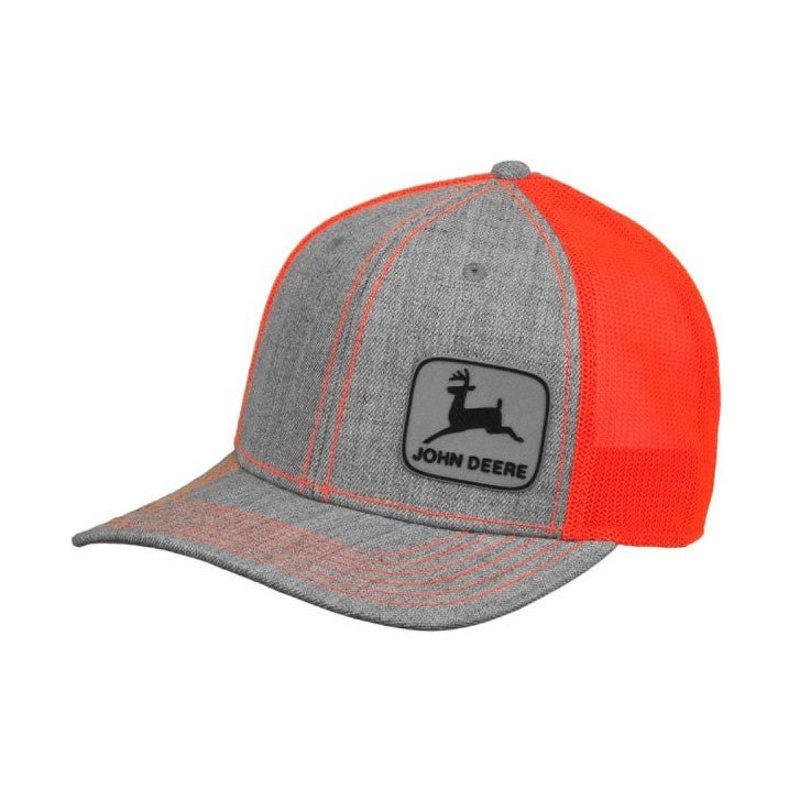 John Deere Men's Blaze Orange Rubber Patch Trucker Cap