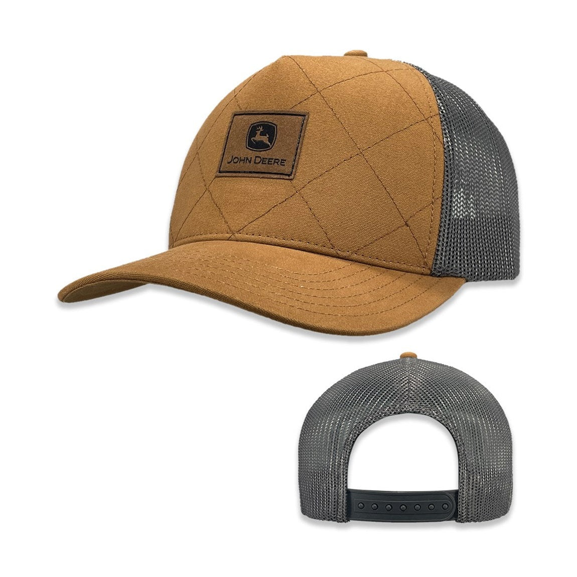 John Deere Quilted Canvas Leather Patch Trucker Cap