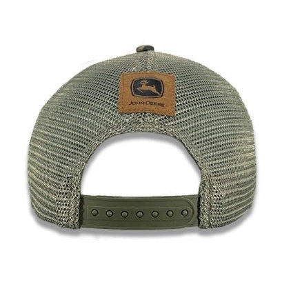 John Deere Men's Traditional Camo Leather Flag Trucker Cap