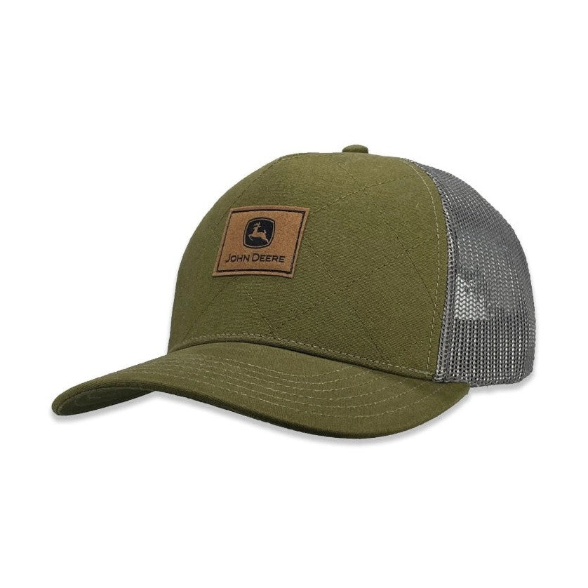 John Deere Quilted Olive Canvas Patch Trucker Cap