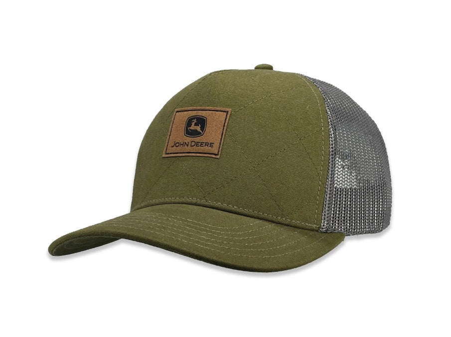 John Deere Quilted Olive Canvas Patch Trucker Cap