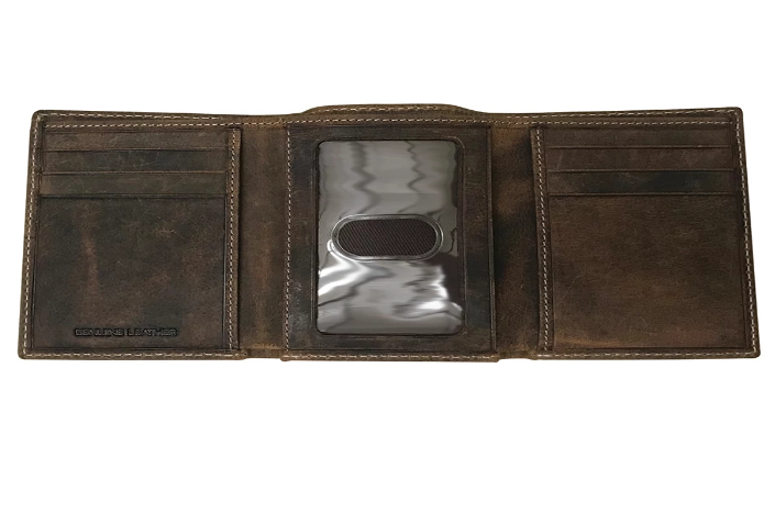 John Deere Brown Distressed Leather Tri-fold Wallet - RDO Equipment