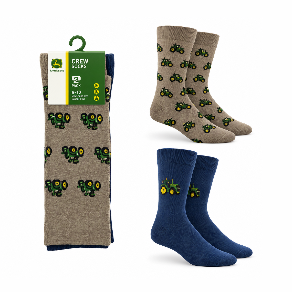 Refined beige and blue John Deere socks