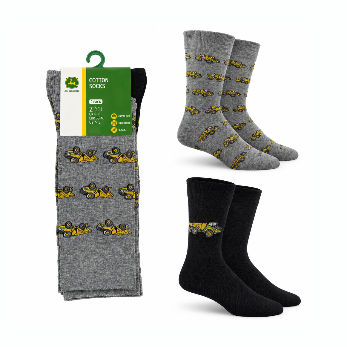 Refined grey and black John Deere socks